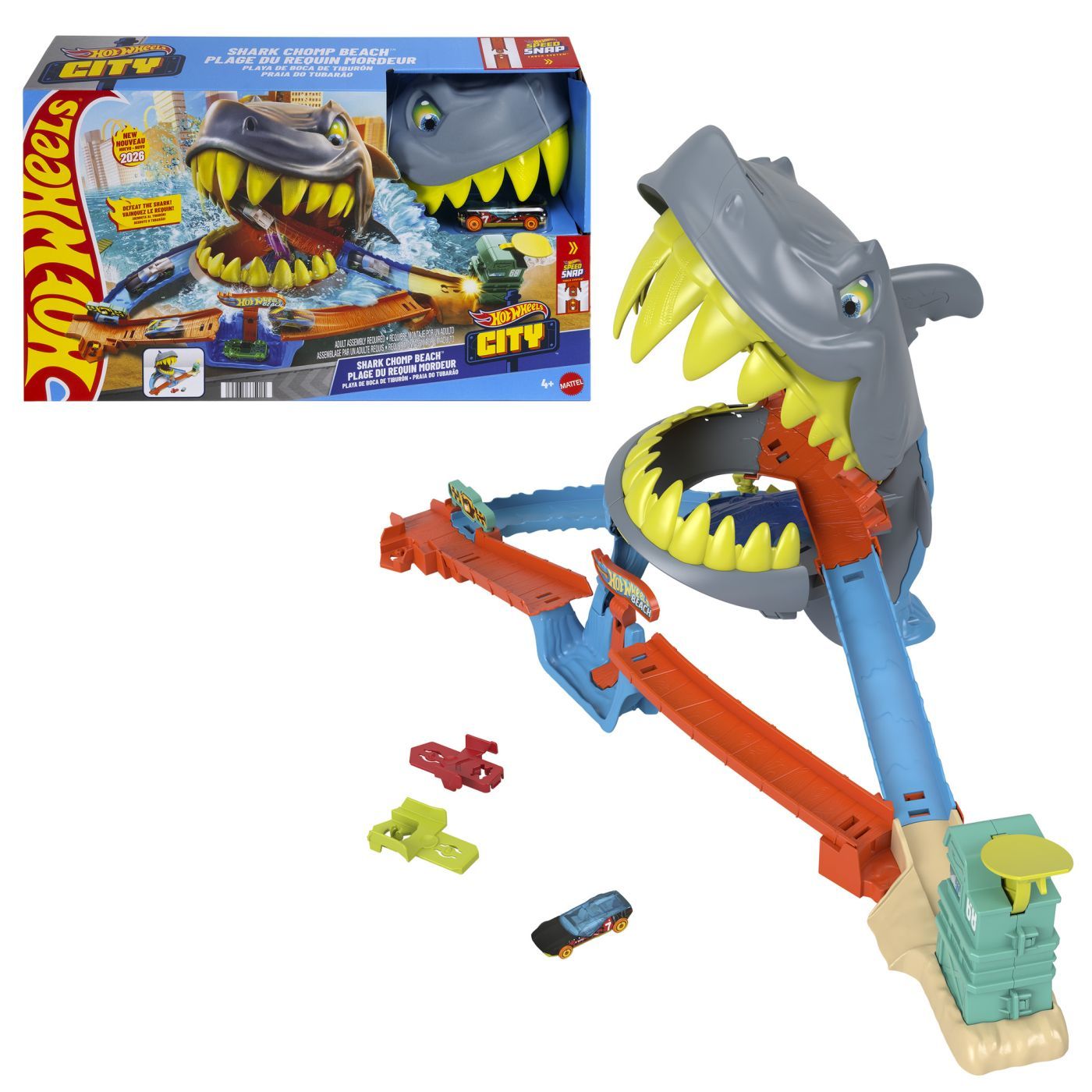 HOT WHEELS CITY PISTA DE CURSE PLAJA RECHINULUI CHOMP CU MASINUTA INCLUSA SuperHeroes ToysZone