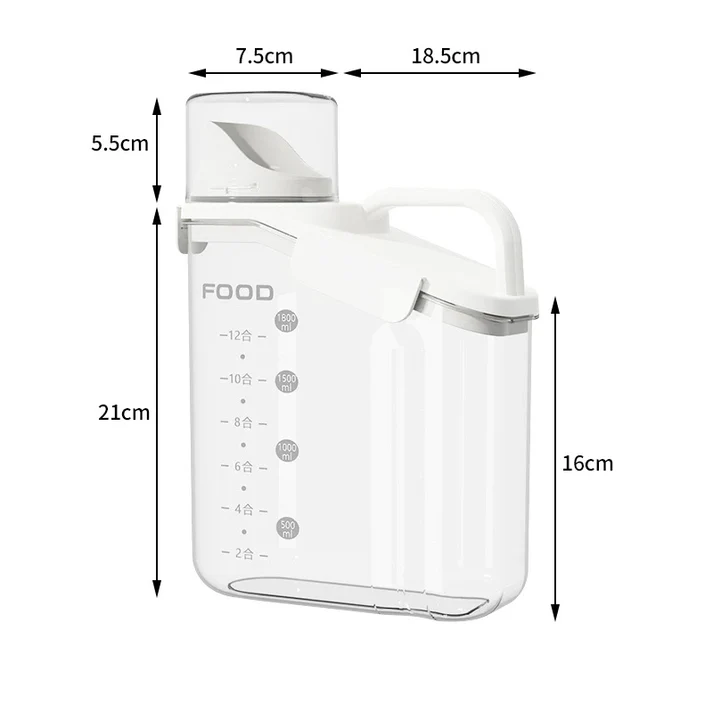 Recipient etanș pentru orez și cereale 2L, cu capac dozator și pahar măsurător