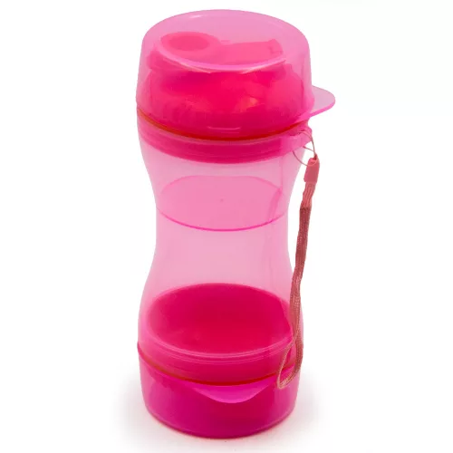 Sticlă de călătorie pentru câini 330 ml, cu 2 boluri pentru apă și hrană