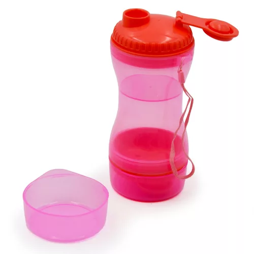 Sticlă de călătorie pentru câini 330 ml, cu 2 boluri pentru apă și hrană