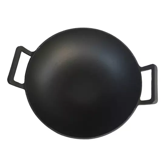 Wok tradițional din fontă cu capac din lemn, 36,5 cm, Perfect Home