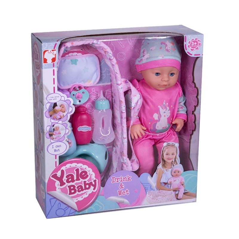 Papusa bebelus Yala 40 cm cu accesorii, ochi mobili si functie pipi, 3+