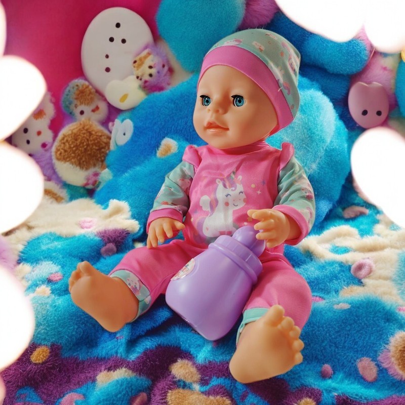 Papusa bebelus Yala 40 cm cu accesorii, ochi mobili si functie pipi, 3+