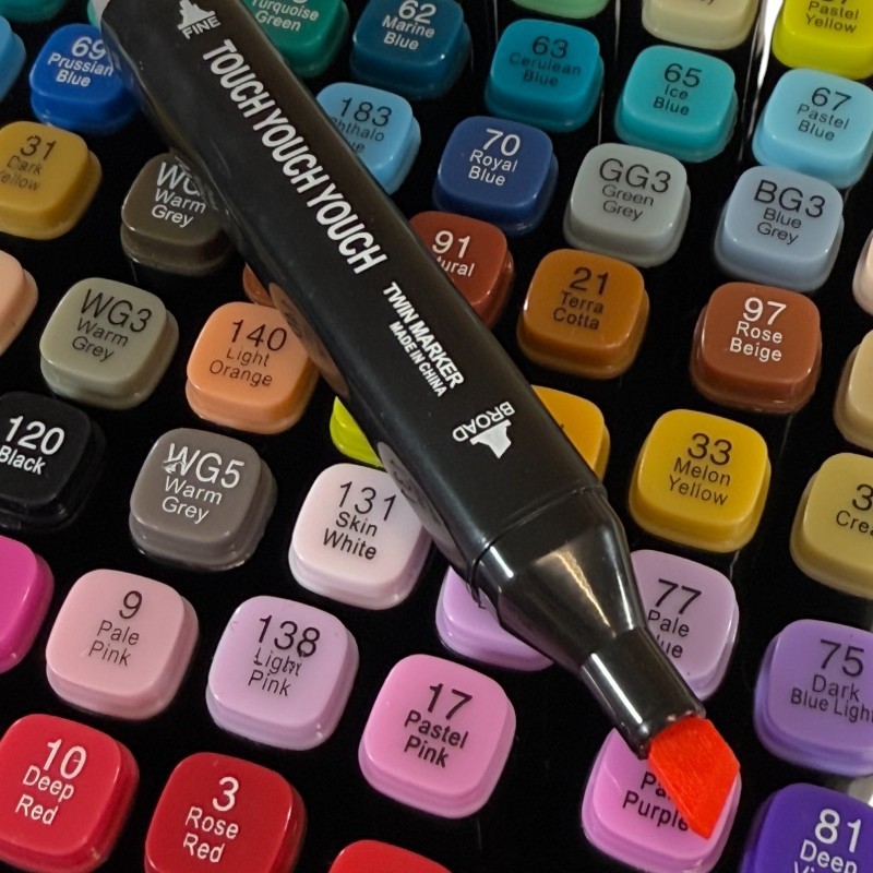 Set 80 markere cu varf dublu, culori diverse, geanta depozitare inclusa