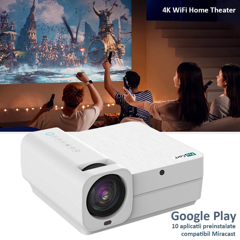 Videoproiector 4K WiFi Home Theater 7000 lm, Full HD, HDMI/USB, Miracast