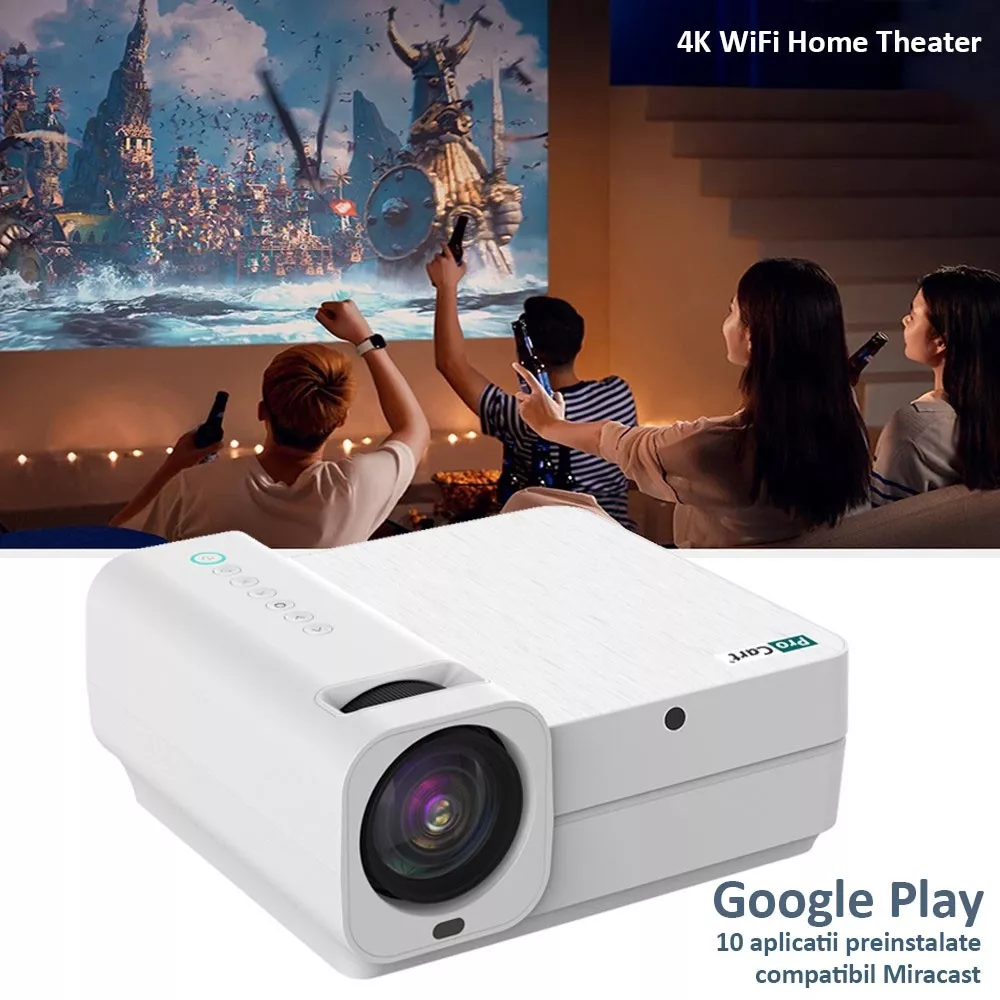 Videoproiector 4K WiFi Home Theater 7000 lm, Full HD, HDMI/USB, Miracast