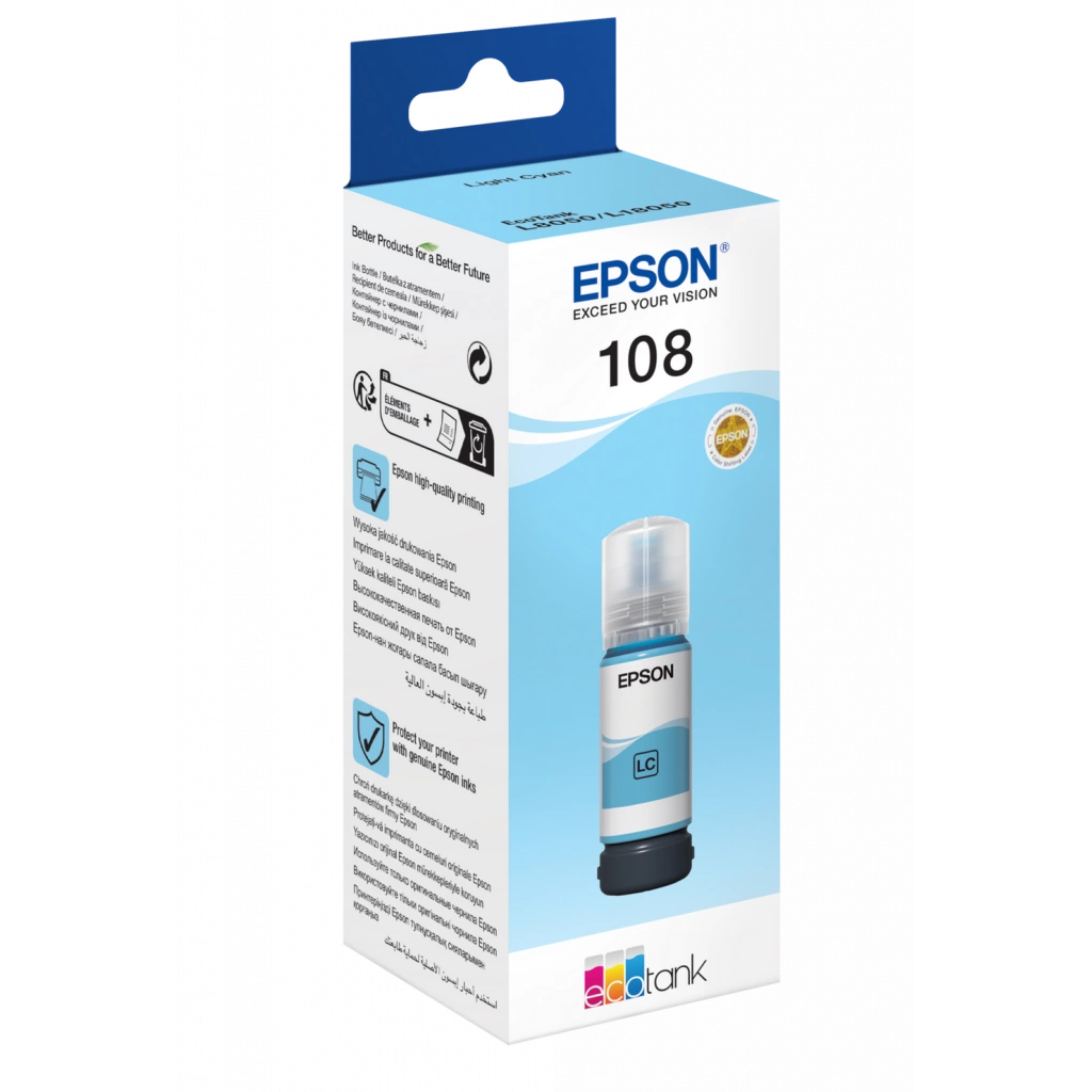 Cerneală originală Epson 108 EcoTank Light Cyan, 70 ml pentru L8050/L18050