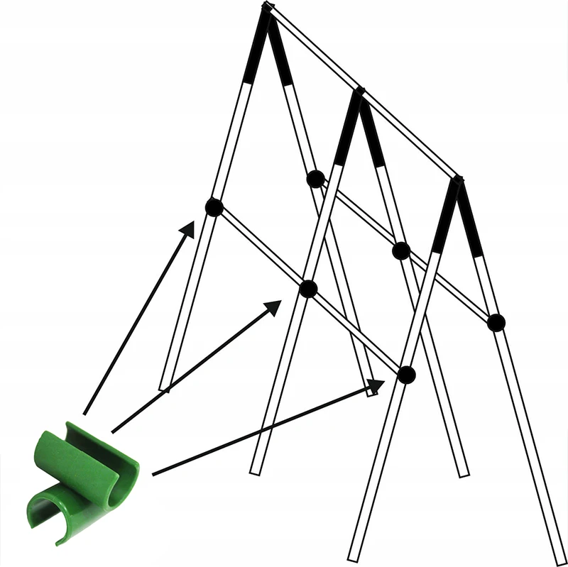 Set 6 conectori T pentru araci de sustinere 16 mm, plastic verde