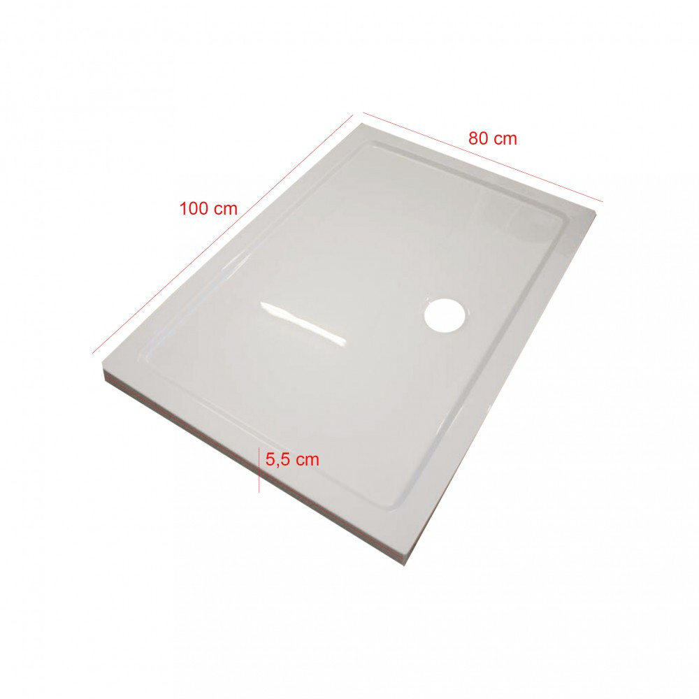 Cădiță de duș acrilică asimetrică Leziter Modena Slim 80x100x5,5 cm albă