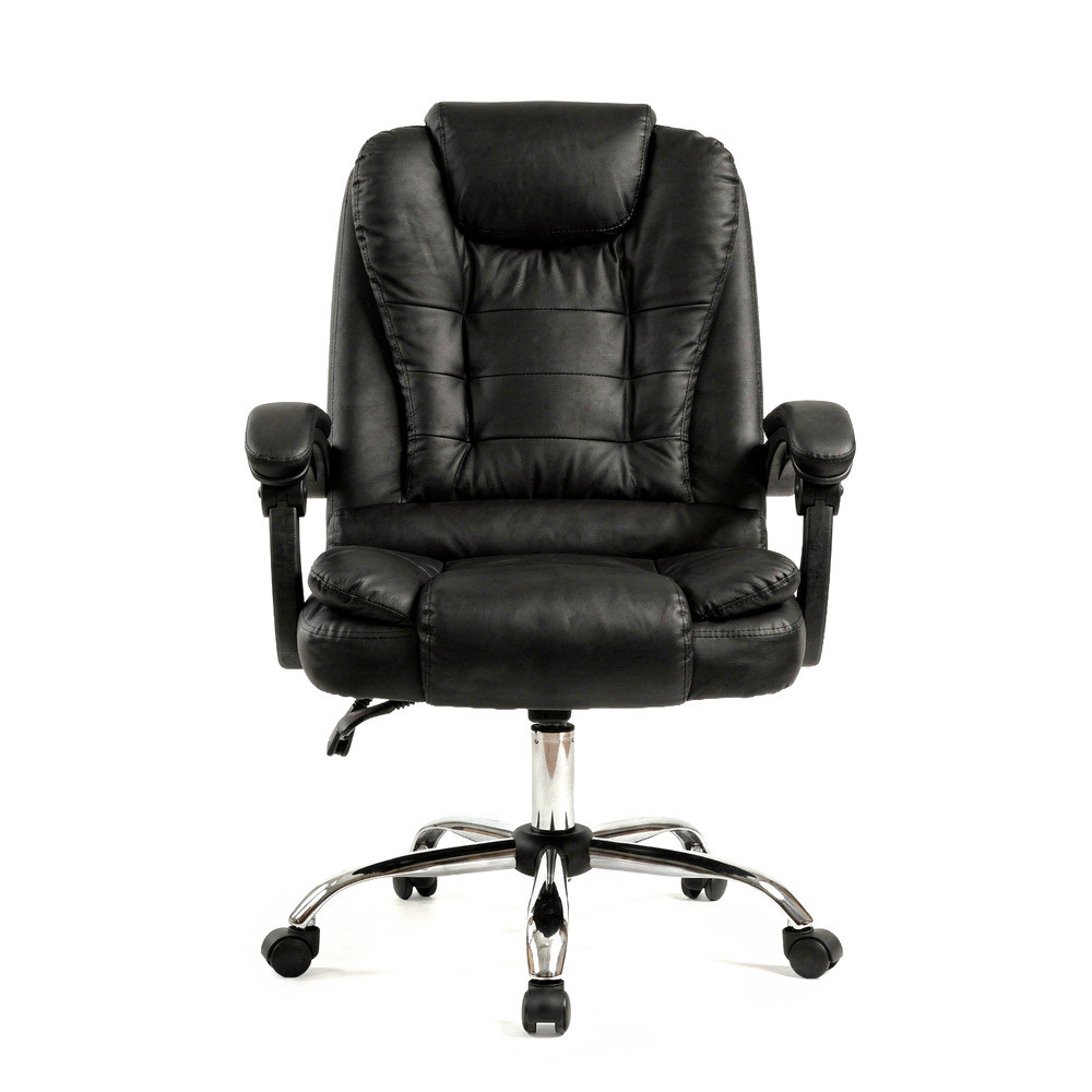 Scaun de birou pivotant Leziter Optima, negru, spatar inalt, piele PU