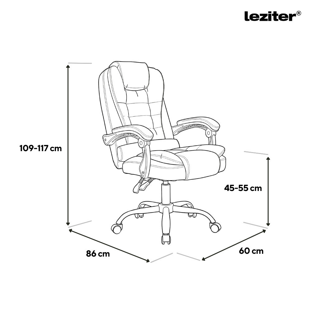 Scaun de birou pivotant Leziter Optima, negru, spatar inalt, piele PU