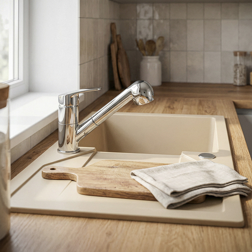 Robinet chiuvetă bucătărie Leziter Carol crom cu duș extractibil, 180 mm