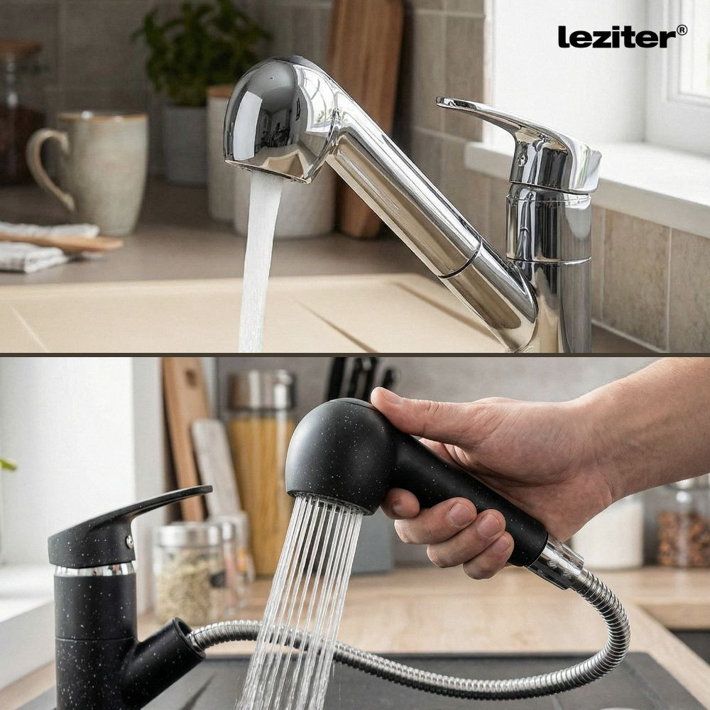 Robinet chiuvetă bucătărie Leziter Carol crom cu duș extractibil, 180 mm