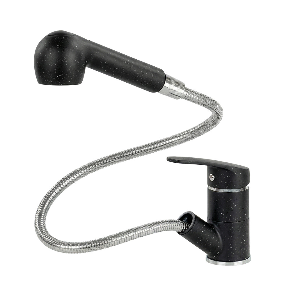 Robinet chiuvetă bucătărie Leziter Carol negru, cu duș extensibil detașabil