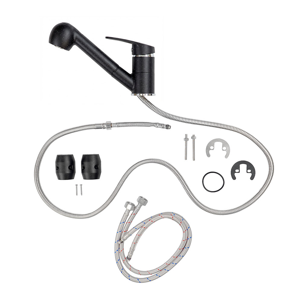 Robinet chiuvetă bucătărie Leziter Carol negru, cu duș extensibil detașabil