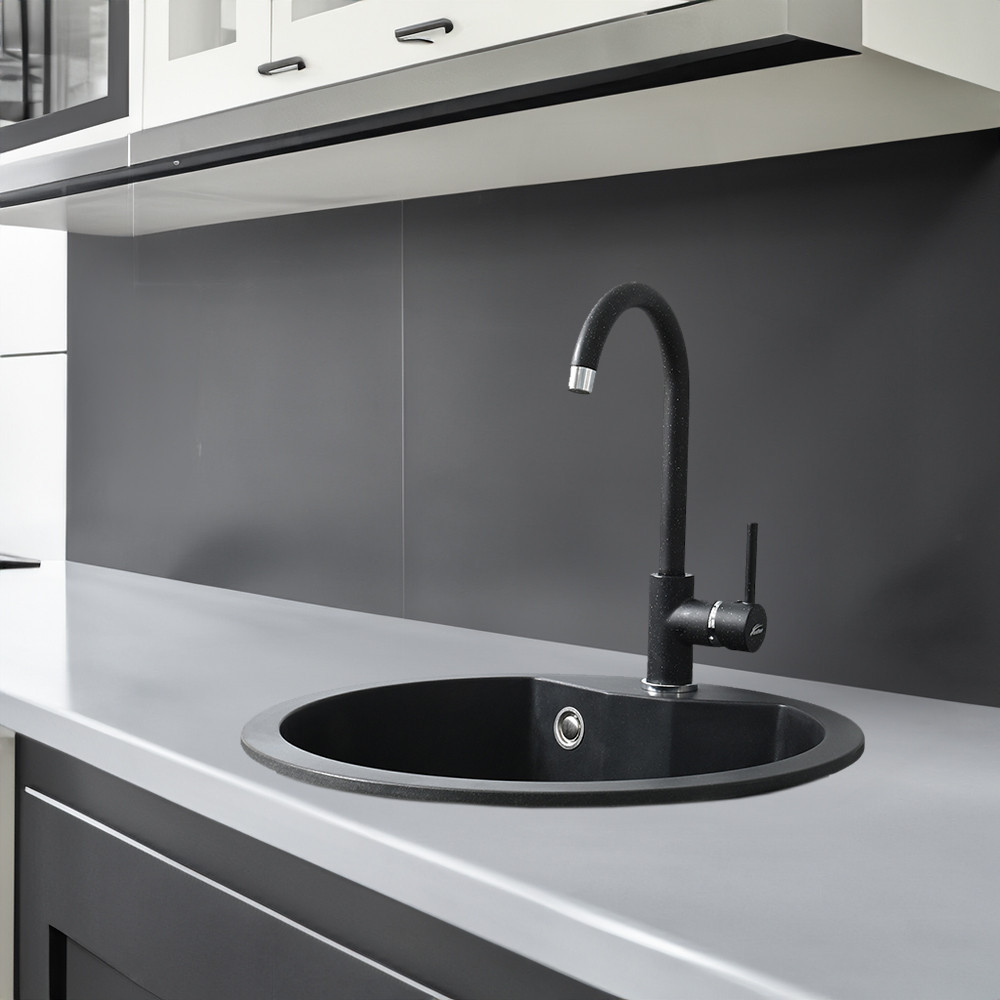 Baterie de bucătărie Leziter Noril neagră, tip U, cu montaj pe chiuvetă