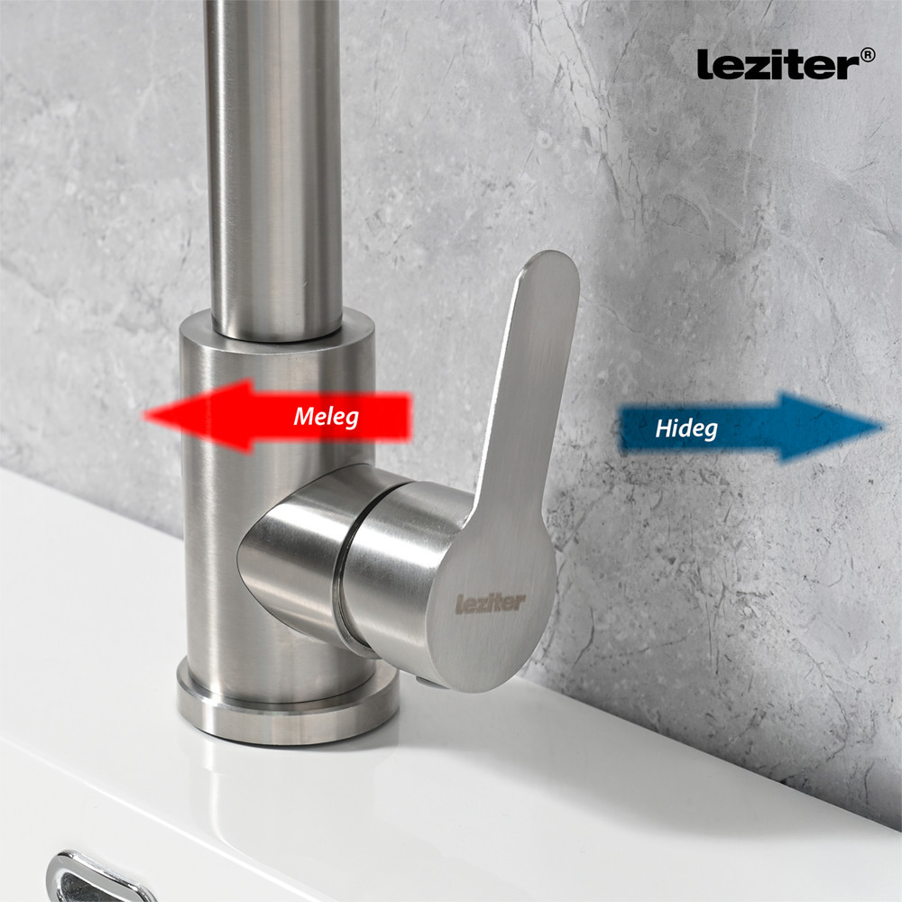 Robinet chiuvetă bucătărie Leziter Valen din inox, pivotant 360°, finisaj lustruit