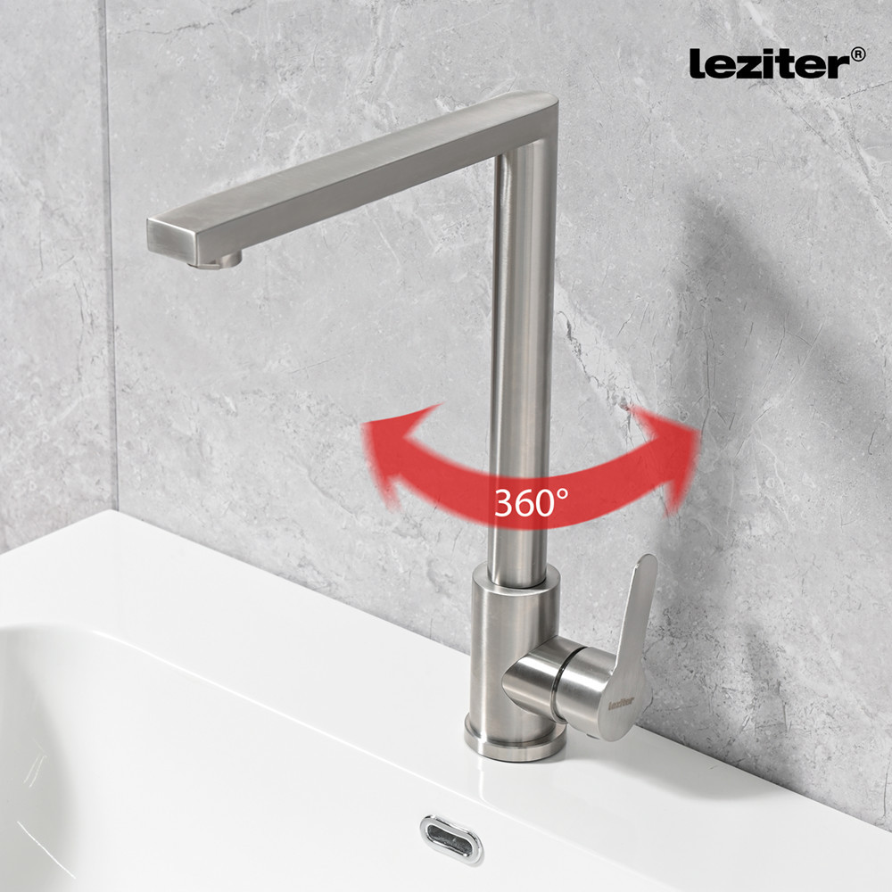 Robinet chiuvetă bucătărie Leziter Valen din inox, pivotant 360°, finisaj lustruit