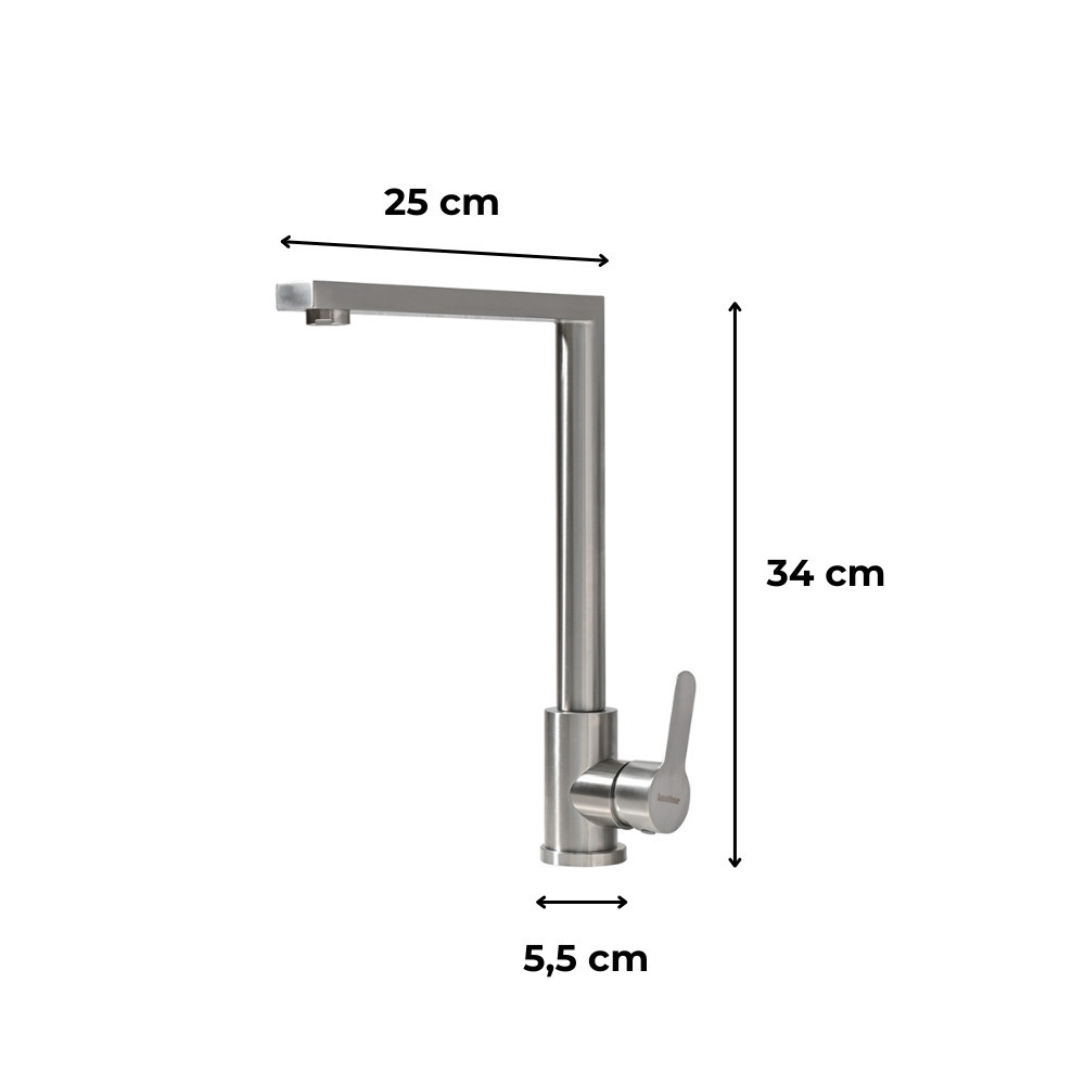 Robinet chiuvetă bucătărie Leziter Valen din inox, pivotant 360°, finisaj lustruit