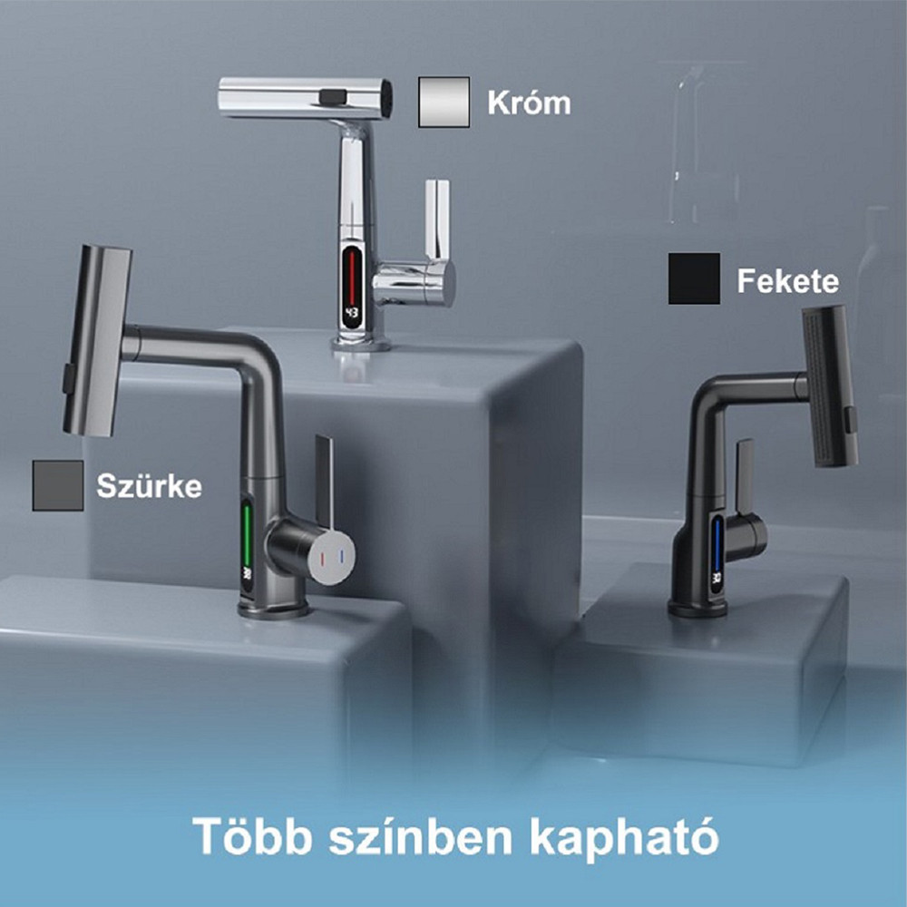 Robinet mixer bucătărie Leziter Mara gri, cap multifuncțional și afișaj digital