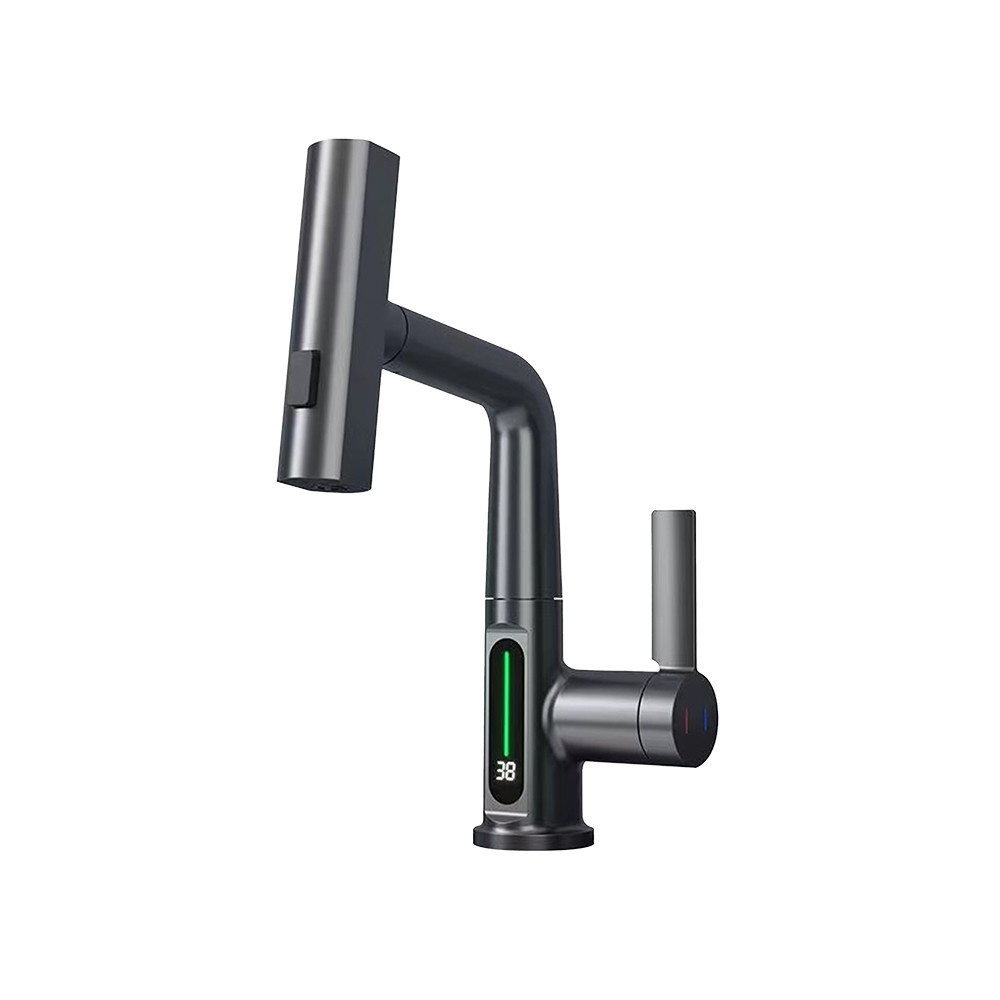 Robinet mixer bucătărie Leziter Mara gri, cap multifuncțional și afișaj digital