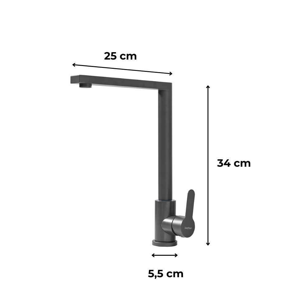 Baterie chiuvetă bucătărie Leziter Valen gri, pivot 360°, monocomandă inox