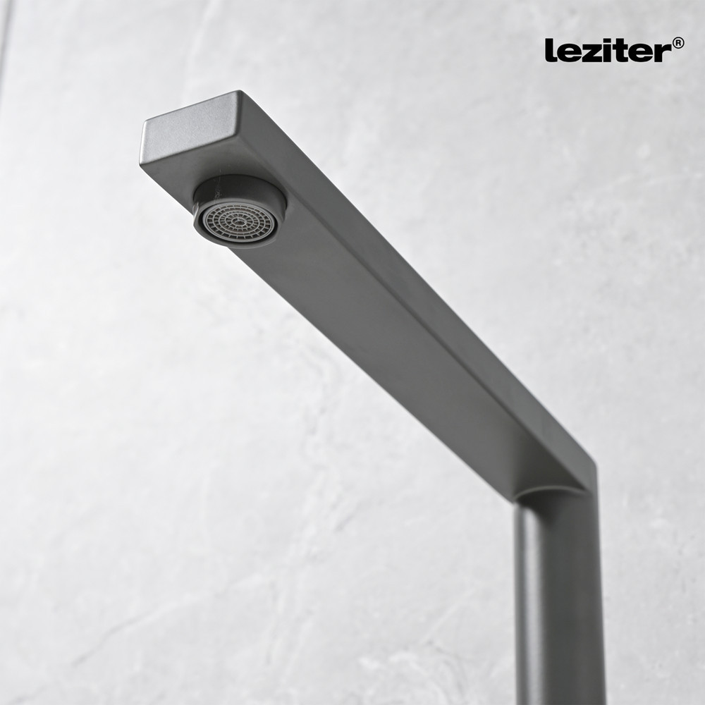 Baterie chiuvetă bucătărie Leziter Valen gri, pivot 360°, monocomandă inox