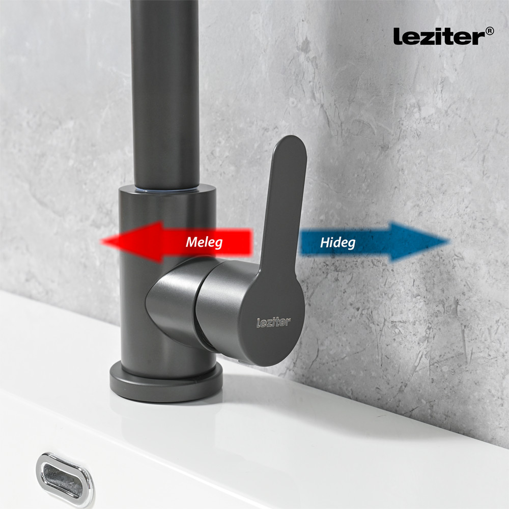 Baterie chiuvetă bucătărie Leziter Valen gri, pivot 360°, monocomandă inox
