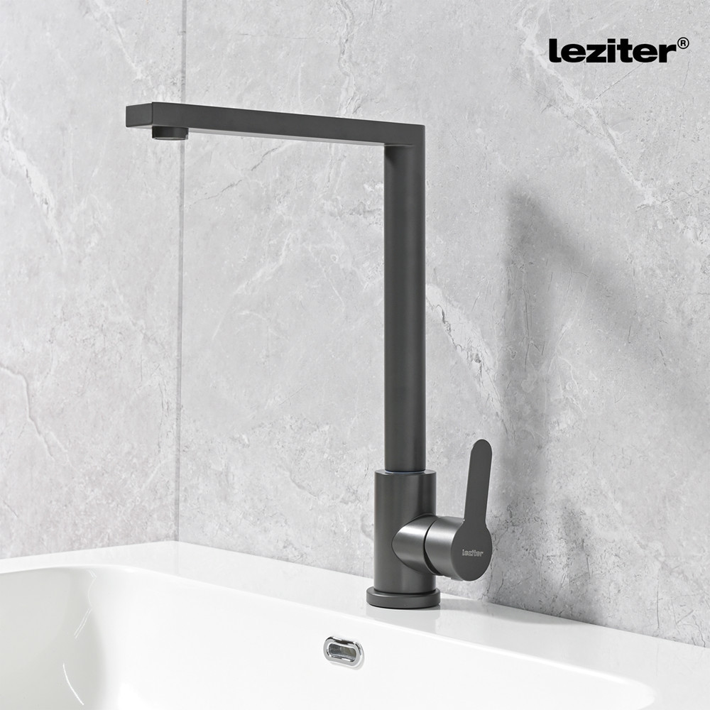 Baterie chiuvetă bucătărie Leziter Valen gri, pivot 360°, monocomandă inox