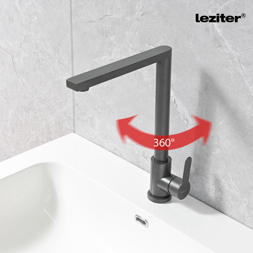 Baterie chiuvetă bucătărie Leziter Valen gri, pivot 360°, monocomandă inox