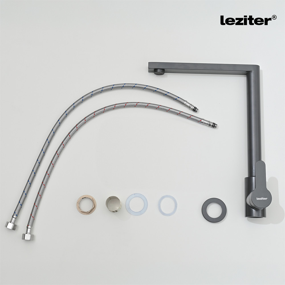 Baterie chiuvetă bucătărie Leziter Valen gri, pivot 360°, monocomandă inox