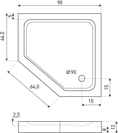 Cădiță de duș Kerra Prato 90, neagră mat, acril armat, 90x90 cm