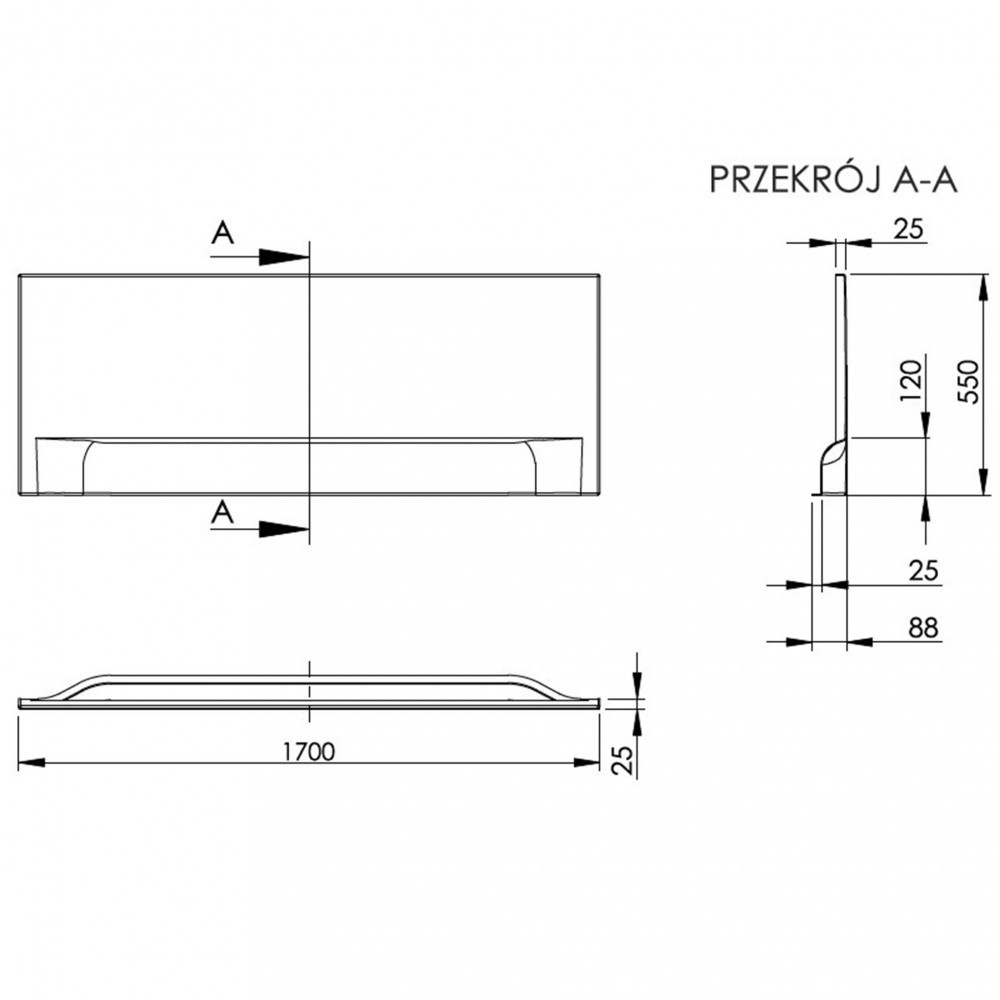 Panou frontal pentru cadă Kerra Dida/Wivea 170 cm, acril sanitar alb