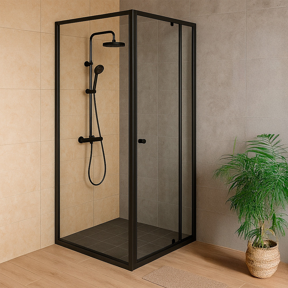 Leziter Flexi colț montat unghiular cabină de duș 90x90 cm fără tavă de duș negru