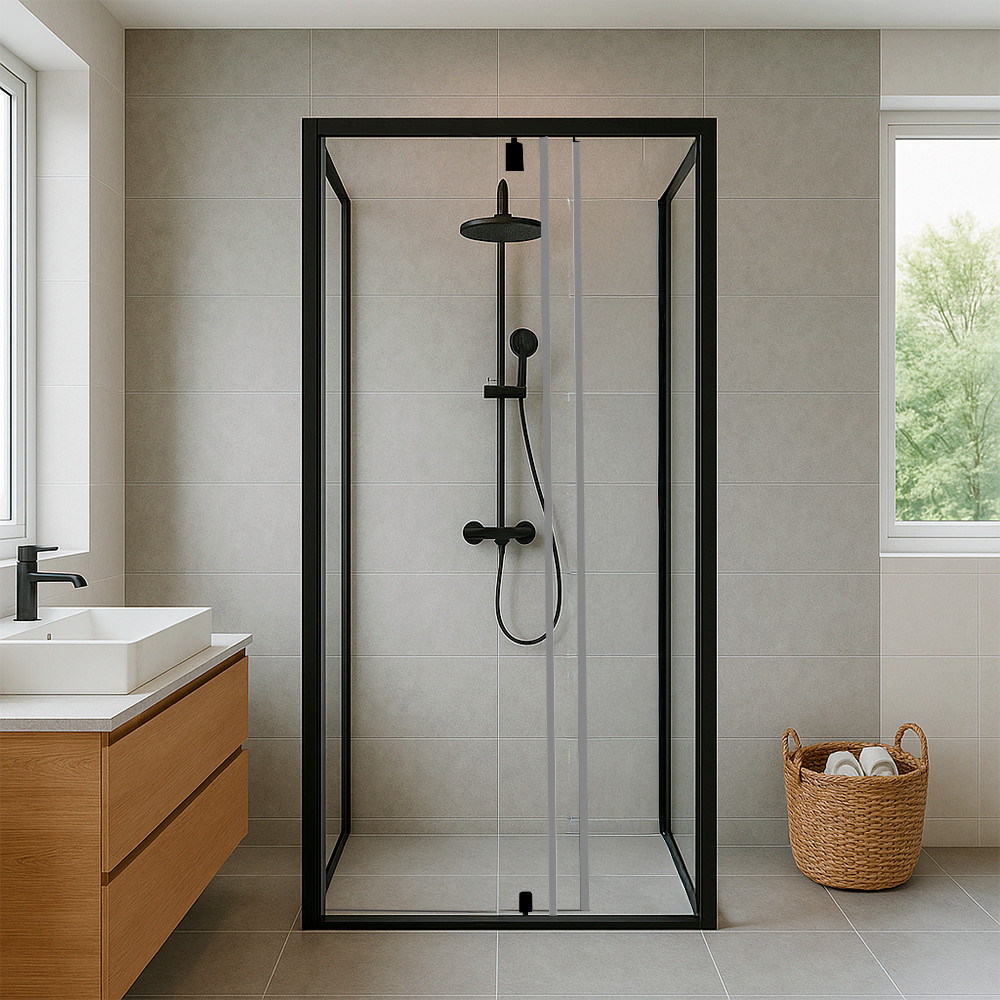 Cabină de duș pătrată Leziter Flexi 90x90 cm, neagră, fără tavă