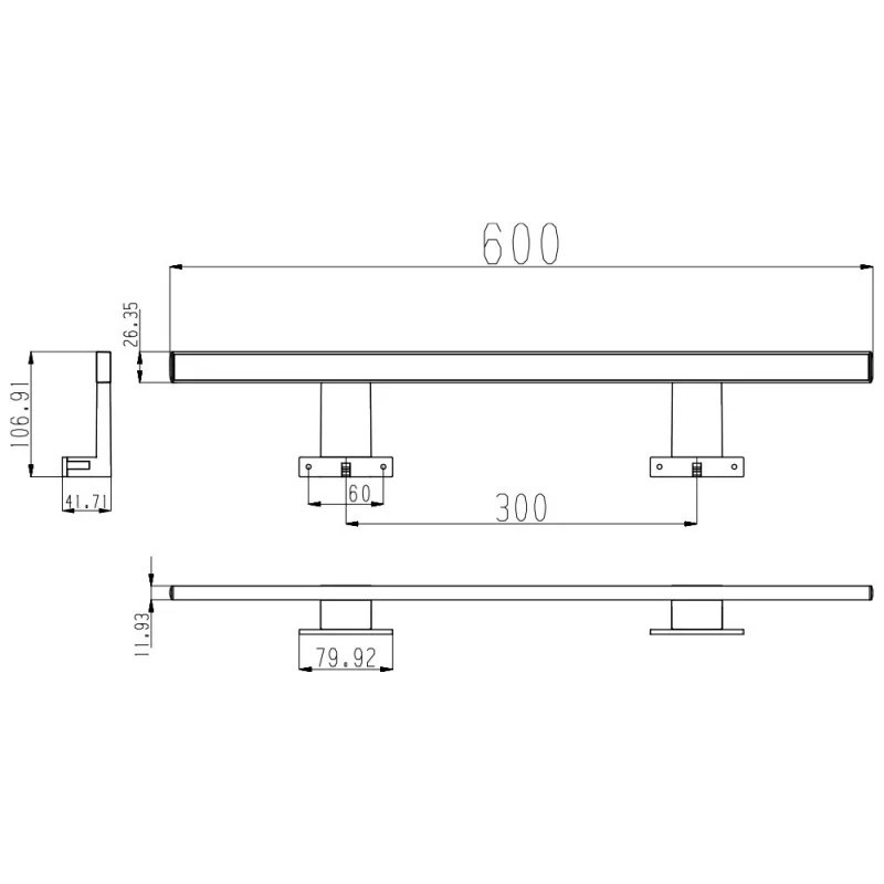 Lampă LED pentru baie Leziter Luxx 600 mm, neagră, 9W, 4000K, IP44