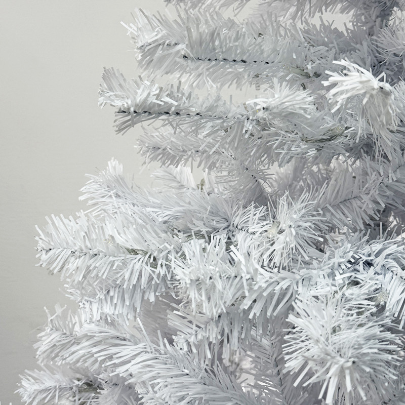 Brad artificial alb iluminat 195 cm, 360 LED alb cald, 936 ramuri, suport metalic