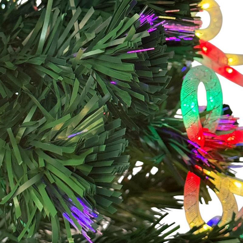 Brad artificial de Crăciun 180 cm cu fibră optică multicolor, 36 funde și stea