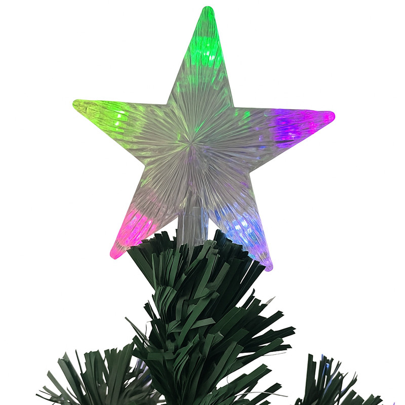 Brad artificial de Crăciun 180 cm cu fibră optică multicolor, 36 funde și stea