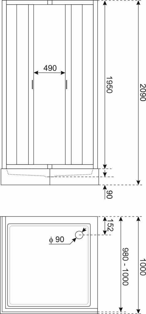 Cabină de duș pătrată Kerra Solid SQ 100 Chrome 100x100 cu tavă inclusă