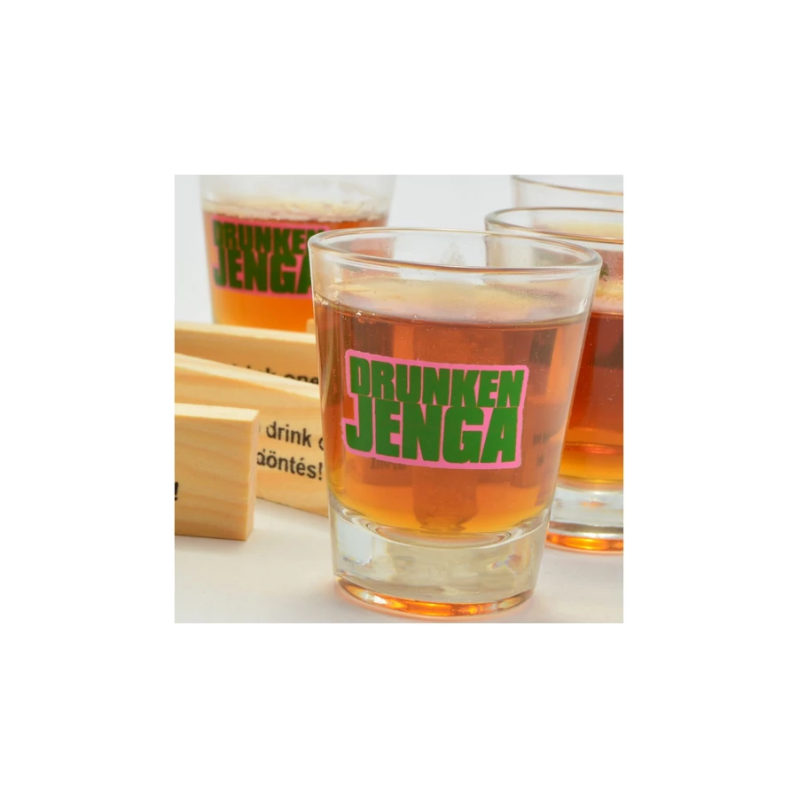 Jenga de băut din lemn cu 60 piese și 4 pahare – joc de petrecere 18+