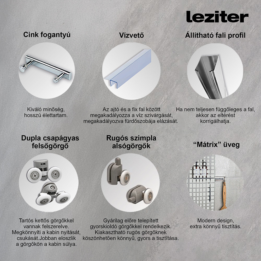 Cabină de duș pătrată Leziter Spirit Matrix 90x90 cm cu cădiță acrilică armată