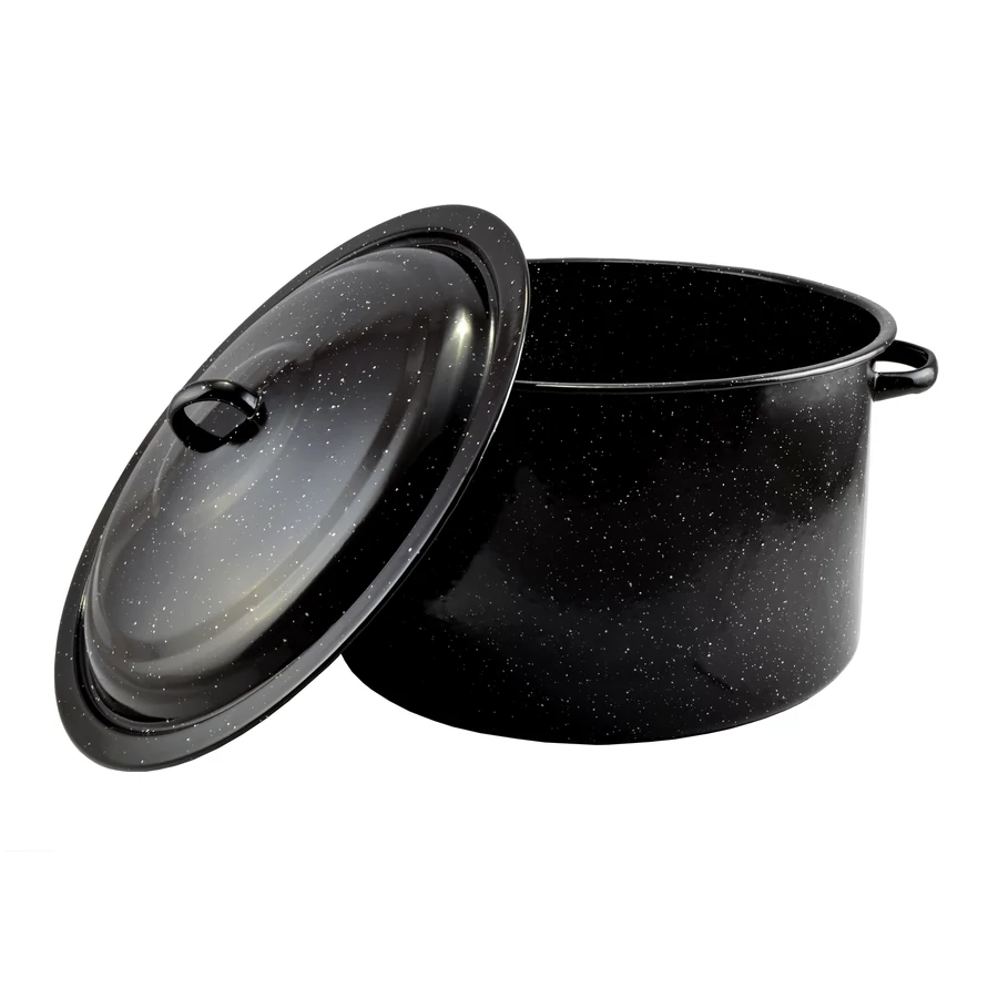 Oală emailată Perfect Home 20L cu capac, 36 cm, negru cu buline