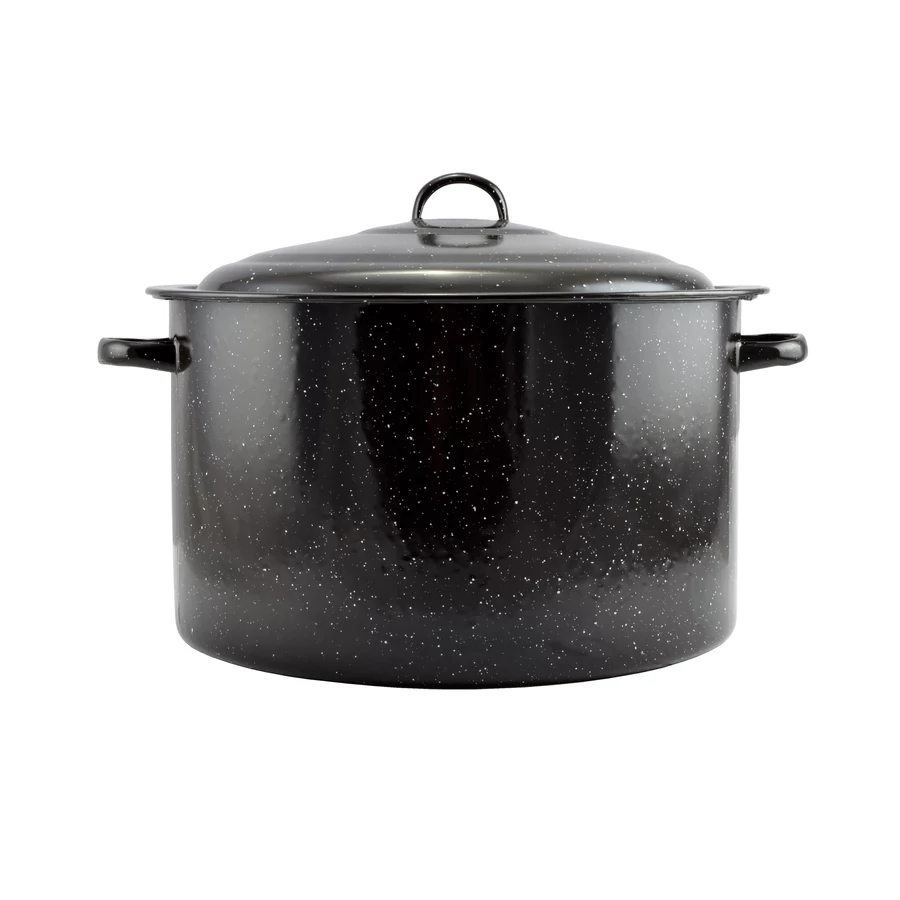 Oală emailată Perfect Home 20L cu capac, 36 cm, negru cu buline