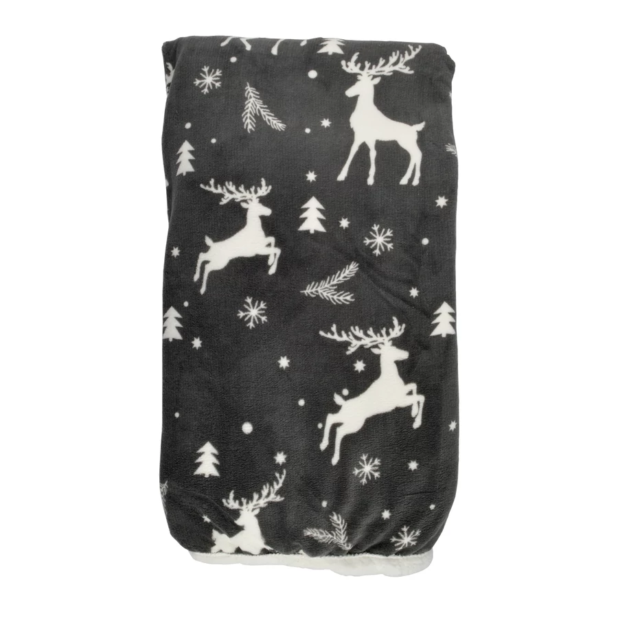 Pătură Sherpa de Crăciun 130x170 cm, cu două fețe, moale și călduroasă