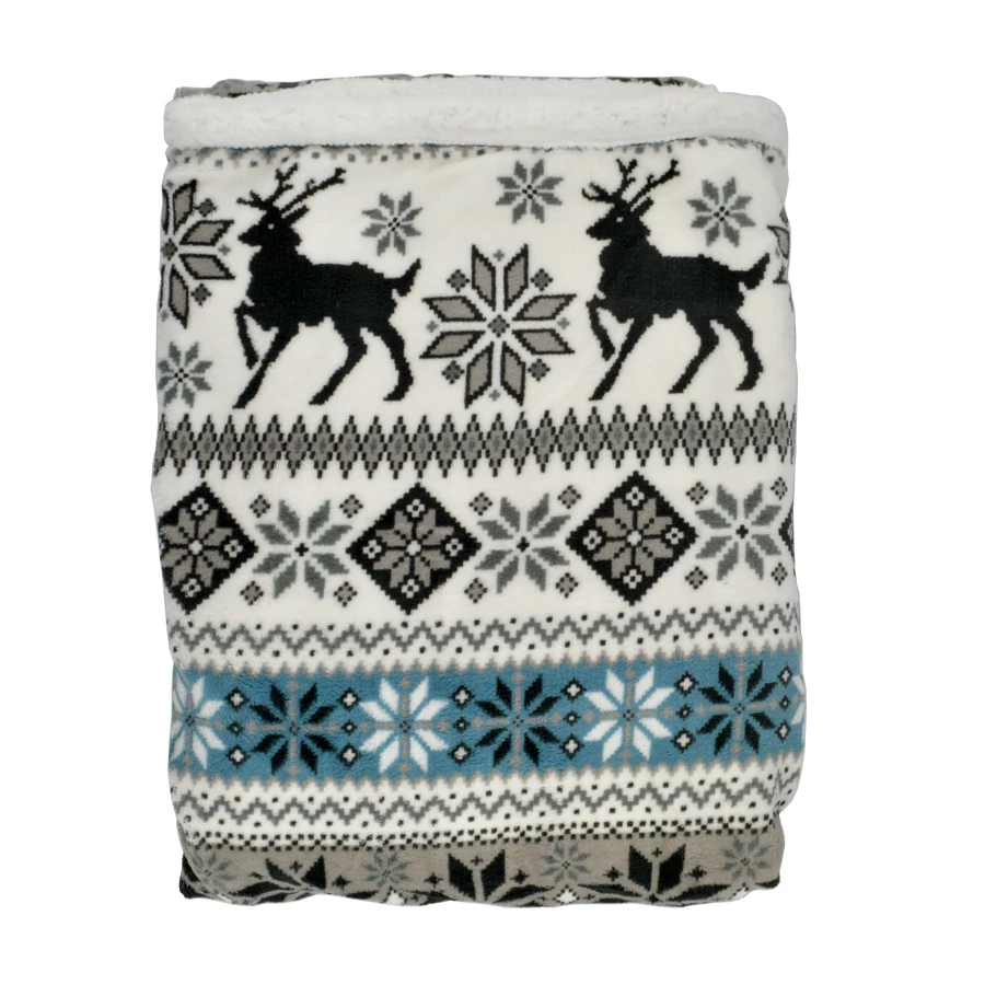 Pătură Sherpa de Crăciun 130x170 cm, cu două fețe, moale și călduroasă