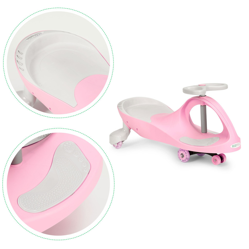 Bobo Car cu roți LED roz ECOTOYS pentru copii 3+ ani, direcție 360° și roți din cauciuc