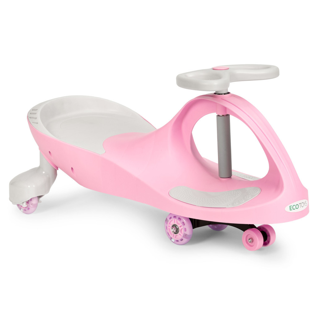 Bobo Car cu roți LED roz ECOTOYS pentru copii 3+ ani, direcție 360° și roți din cauciuc