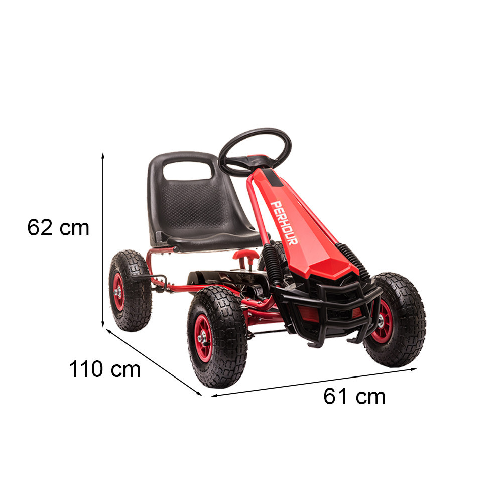 Go-kart cu pedale Leziter roșu, scaun reglabil, frână de mână, 110 cm
