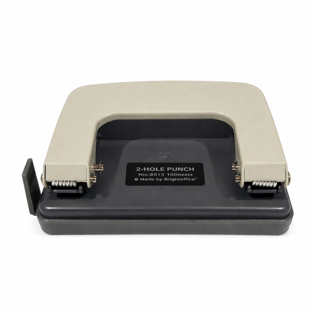 Perforator manual metal 10 coli, 2 perforatii 6 mm, ghidaj 80 mm (gri)